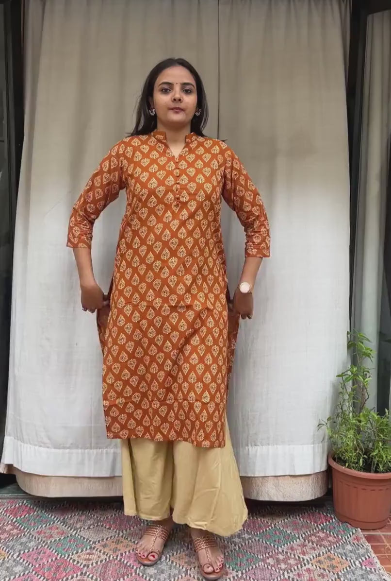 Rutvi Yellow Cotton Straight Kurta