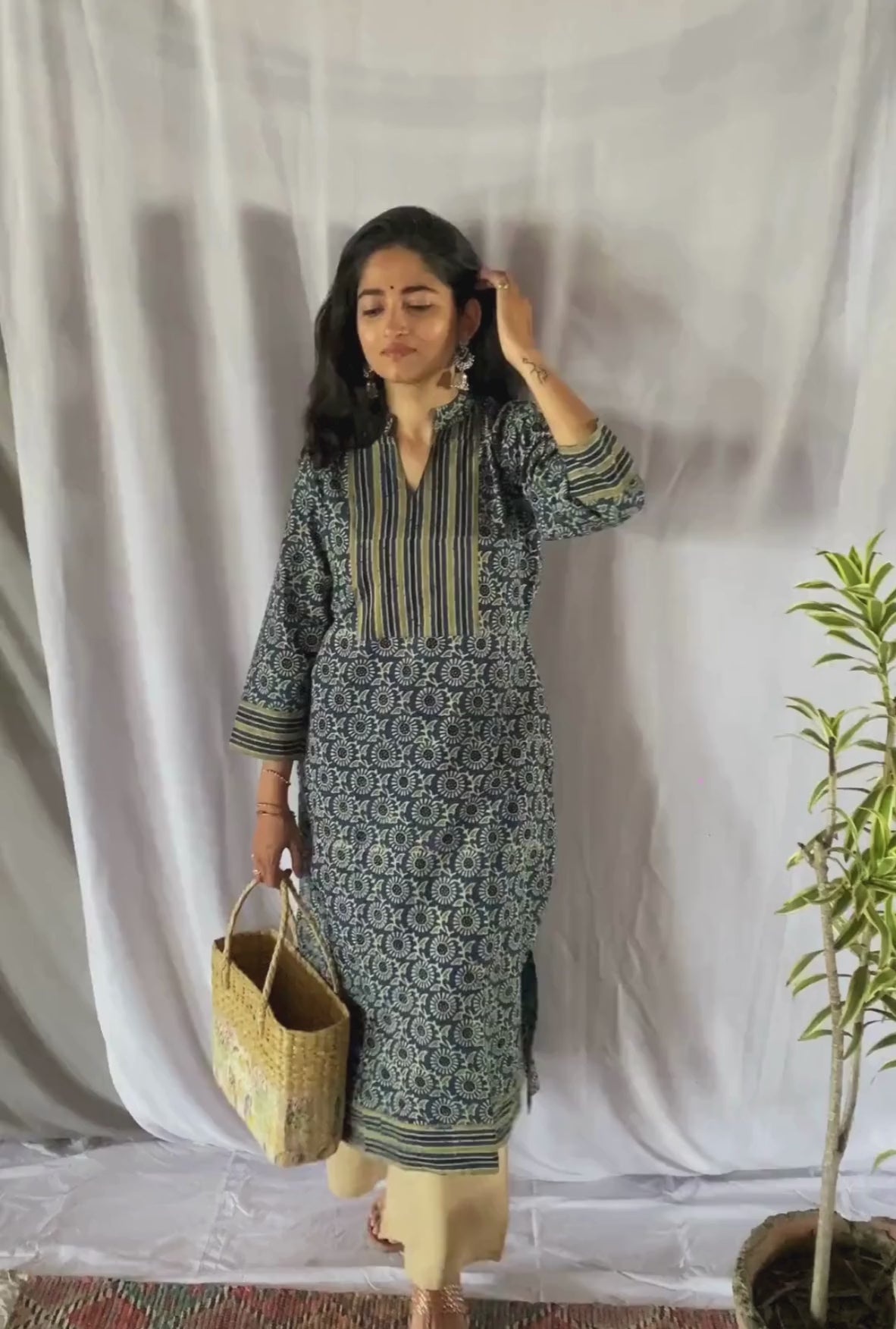 Eshana Ajrakh Cotton Blue Straight Kurta