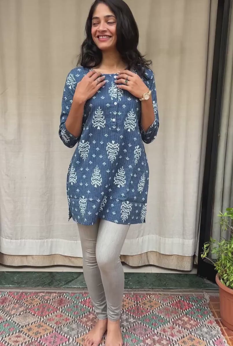 Uma Blue Cotton Short Top Kurti