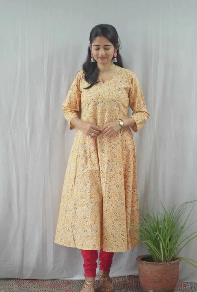 Ruhi Yellow Cotton Kali Kurta