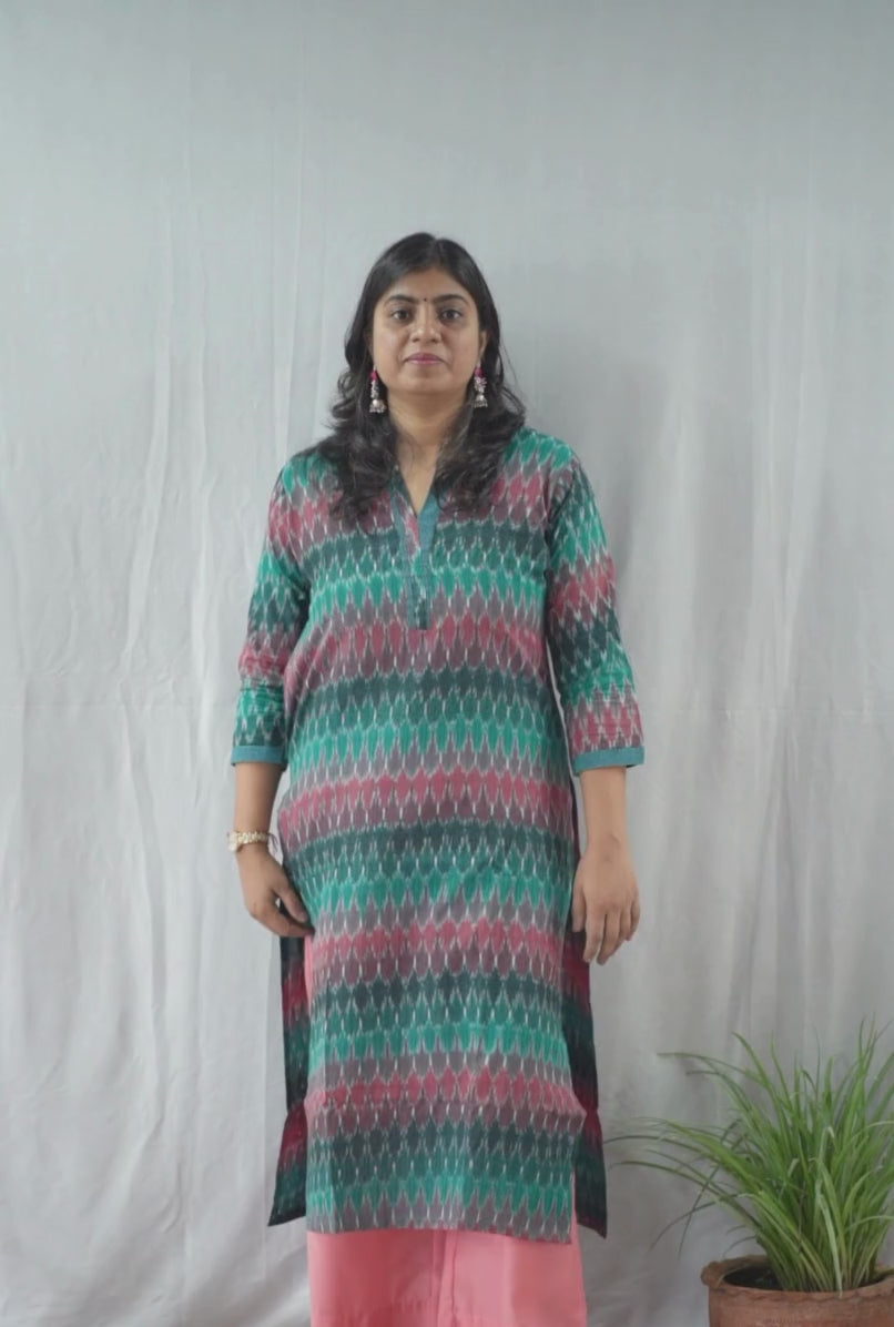 Kriti Blue Ikkat Cotton Straight Kurta