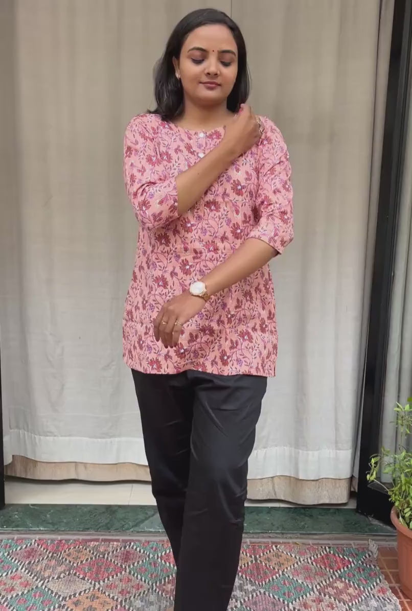 Uma Pink Cotton Short Top Kurti