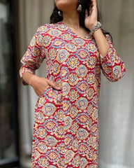 Radha Red Cotton Straight Kurta