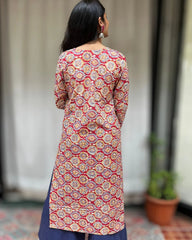 Radha Red Cotton Straight Kurta